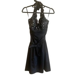 WHBM Black Lace Halter Top Dress